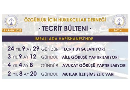 ÖHD TECRİT BÜLTENİ  15 ARALIK 2023 SAYI 4, tecrit,öhd,imralı,öcalan,abdullah öcalan ,apo,imralı hapishanesi,