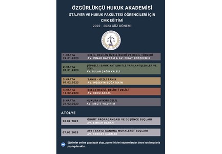 ÖZGÜRLÜKÇÜ HUKUK AKADEMİSİ STAJYER AVUKAT ve HUKUK FAKÜLTESİ ÖĞRENCİLERİ CMK EĞİTİMLERİ, ÖZGÜRLÜKÇÜ HUKUK AKADEMİSİ STAJYER AVUKAT ve HUKUK FAKÜLTESİ ÖĞRENCİLERİ CMK EĞİTİMLERİ,
