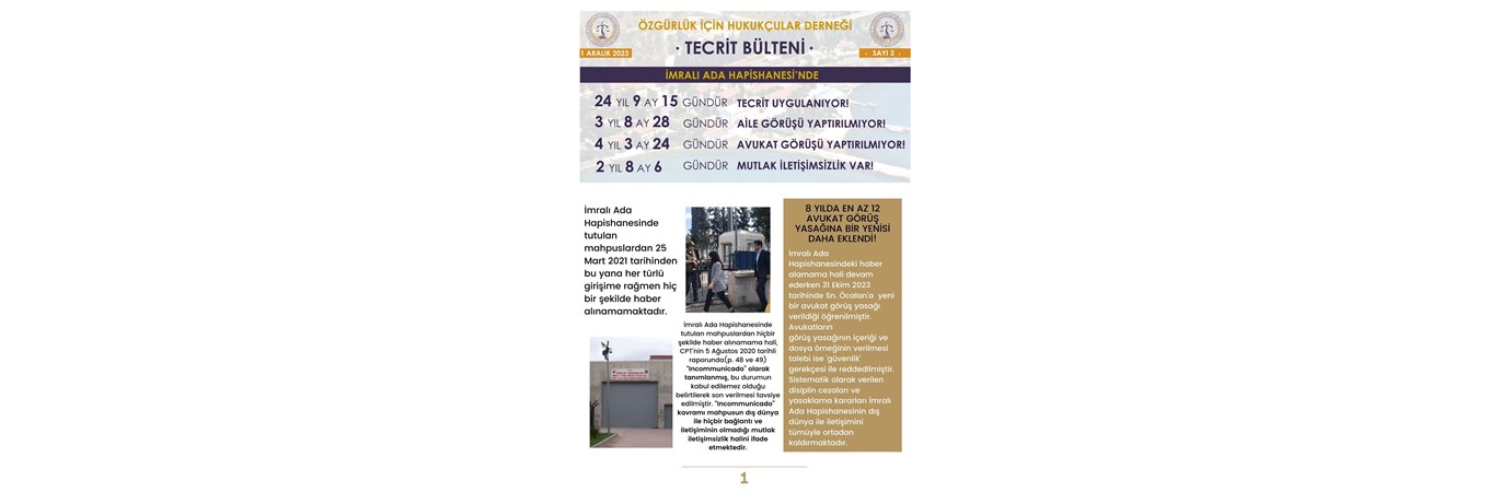 ÖHD TECRİT BÜLTENİ  1 ARALIK 2023 SAYI 3, ÖDH TECRİT BÜLTENİ 3. SAYI